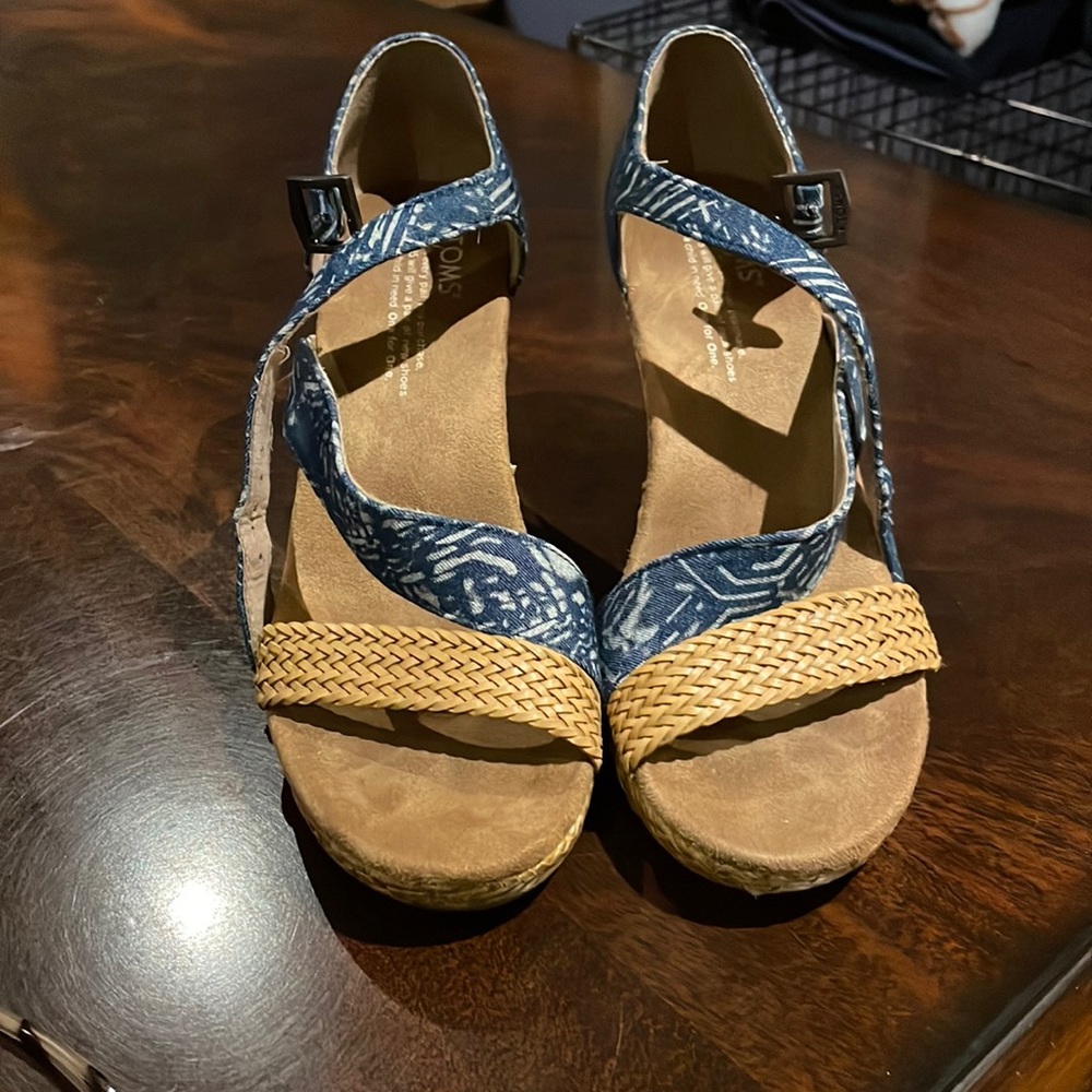 Toms Blue Batik Clarissa Boho Wedge Sandals